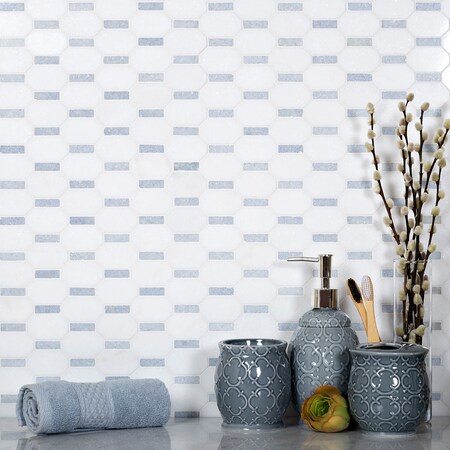 Apollo Tile Sample of Azul Cielo And Thassos 11.2"x11.6" Marble Mosaic Tile APLMKN9904EC85 Sample